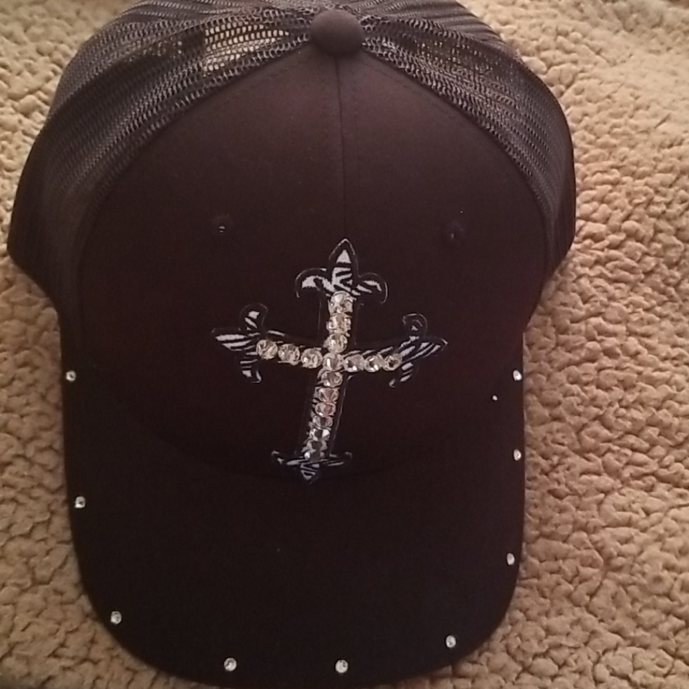 Hat with cross  rhinestones  design